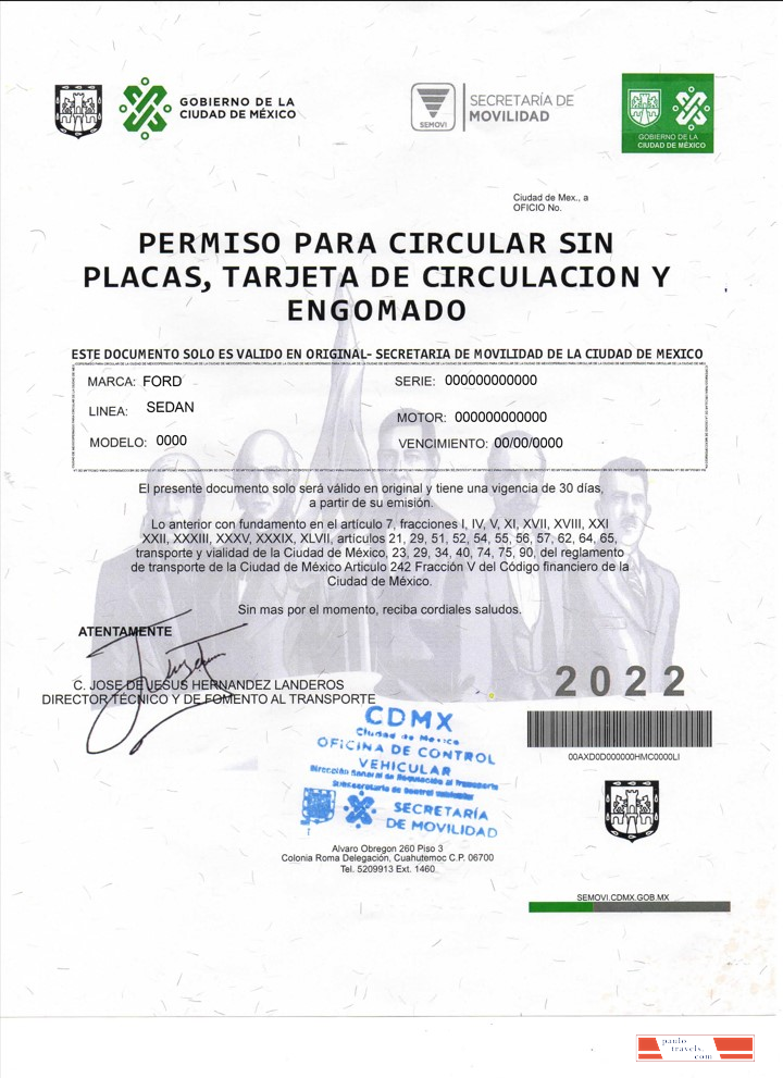 Mexico Permiso Para Circular Sin Placas